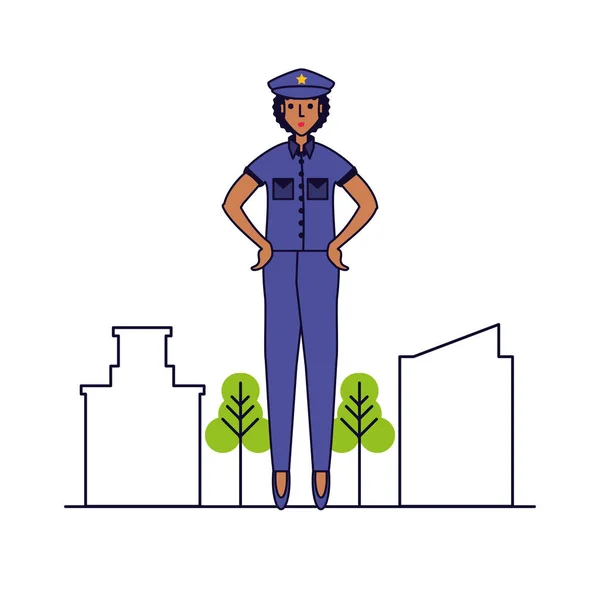 Žena policejního důstojníka s panoráma — Stockový vektor