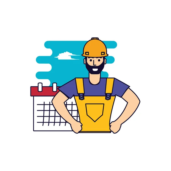 Trabalhador homem da construção com lembrete de calendário — Vetor de Stock