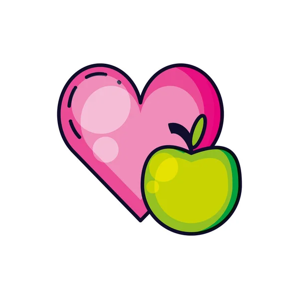 新鲜的苹果水果与心脏 — 图库矢量图片