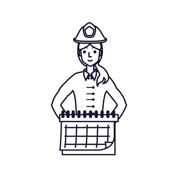 Brandweerman professionele vrouw met kalender herinnering — Stockvector