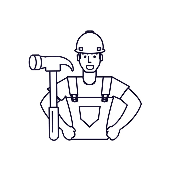 Worker construction man with hammer tool — 스톡 벡터