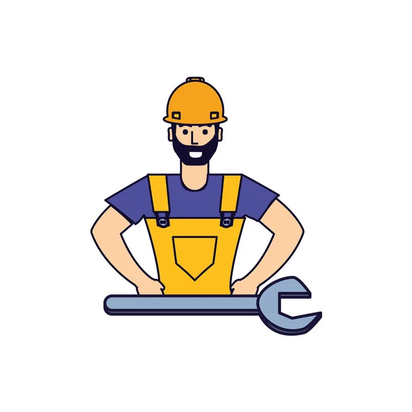 Worker construction man with wrench tool — Stock Vector