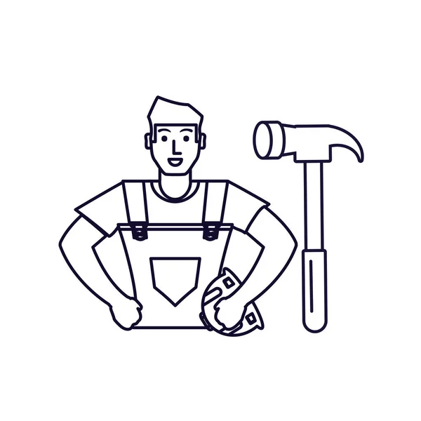 Worker construction man with hammer tool — Stock Vector