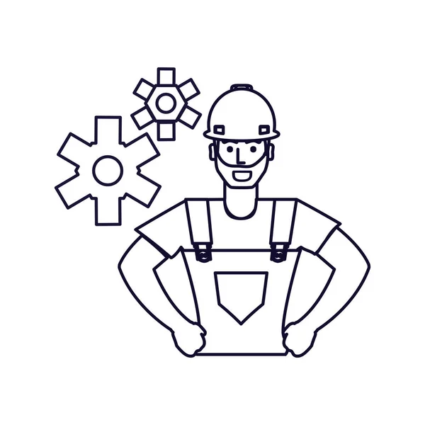 Trabalhador de construção homem com engrenagens —  Vetores de Stock