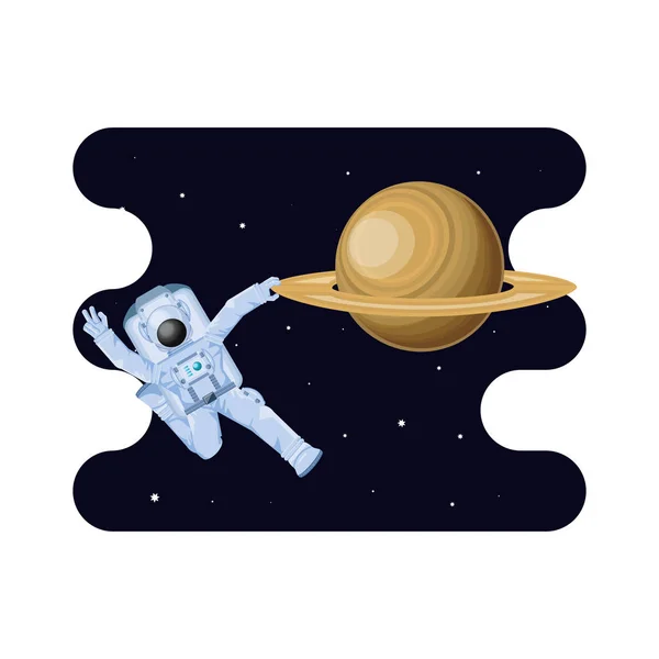 Saturn planet med astronaut plats utrymme — Stock vektor