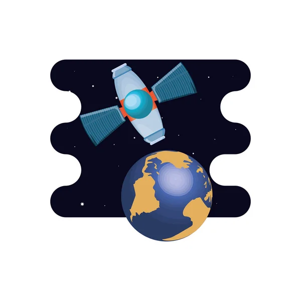 Planeta tierra con satélite escena espacio — Vector de stock