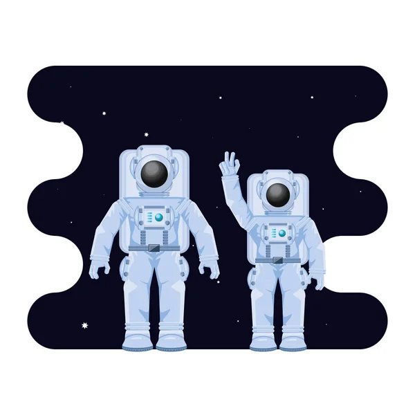 Astronautas personajes en la escena espacial — Archivo Imágenes Vectoriales