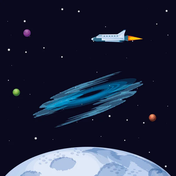 月球卫星与宇宙飞船空间场景 — 图库矢量图片