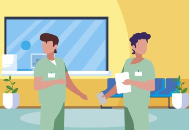klinik resepsiyonda erkek tıp çalışanları