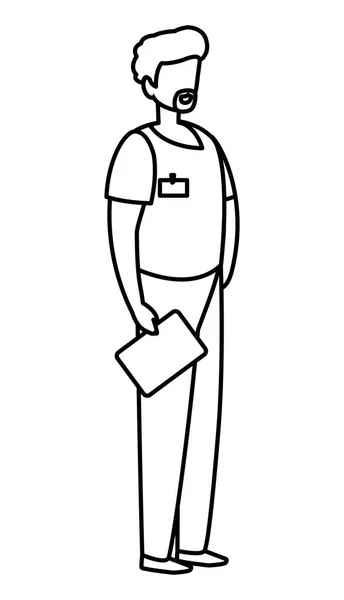 Operaio di medicina maschile con uniforme e documenti — Vettoriale Stock