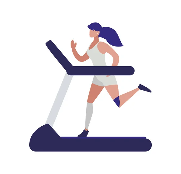 Mujer atlética corriendo en cinta de correr eléctrica — Vector de stock
