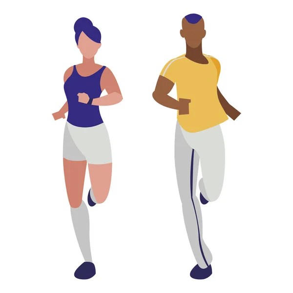 Athlétique afro homme et femme personnages de course — Image vectorielle