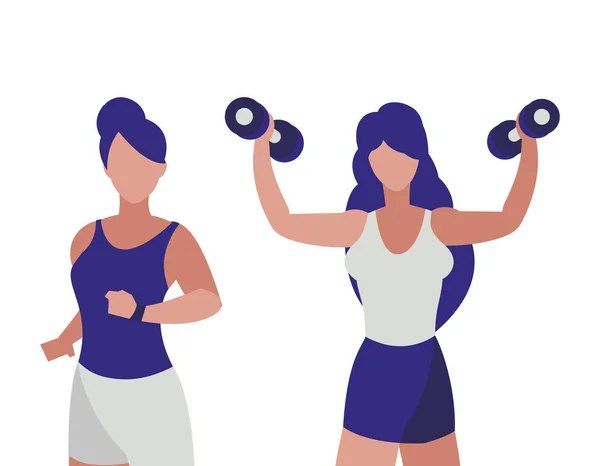 Athletische Frauen beim Laufen und Gewichtheben — Stockvektor