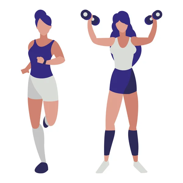 Mujeres atléticas corriendo y levantamiento de pesas — Archivo Imágenes Vectoriales