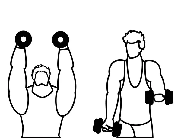 Atletik erkekler ağırlık kaldırma karakterleri — Stok Vektör