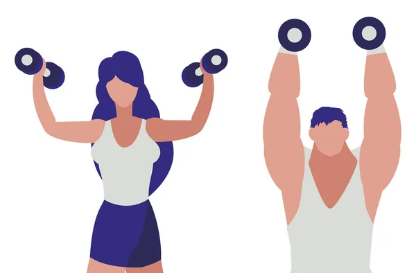 Atletico uomo e donna sollevamento pesi — Vettoriale Stock