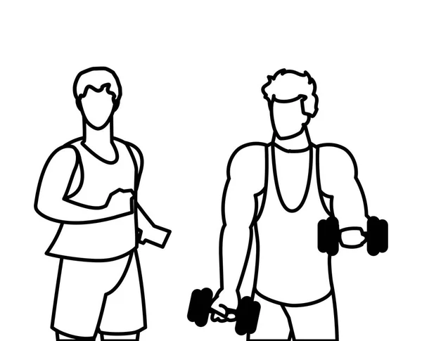 Hombres atléticos levantamiento de pesas y correr — Archivo Imágenes Vectoriales