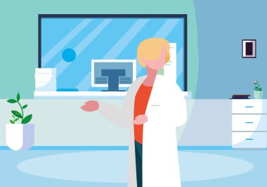 klinik resepsiyonda kadın ilaç işçisi