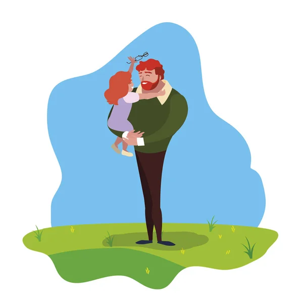 Vader met dochter personages in het veld — Stockvector