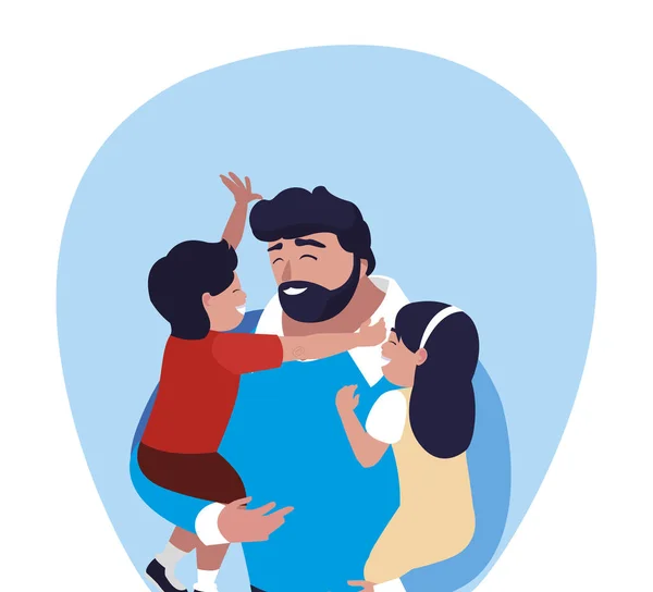 Père avec fils et fille personnages — Image vectorielle