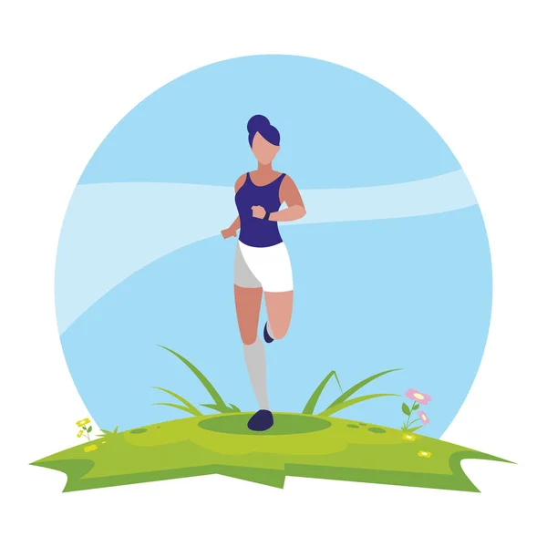 キャンプで走る運動女性 — ストックベクタ