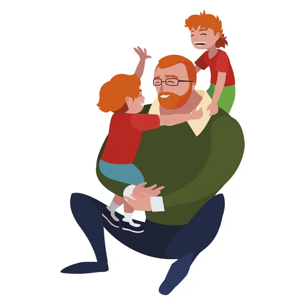 Pai com filhos personagens — Vetor de Stock