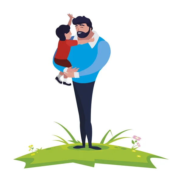 Padre con hijo en el campo — Vector de stock