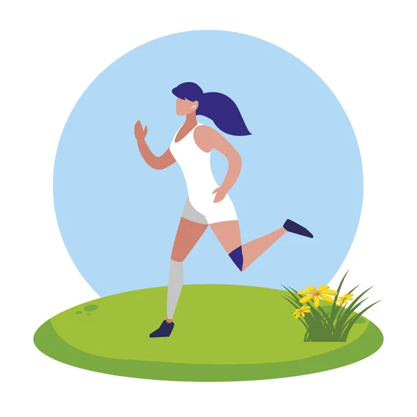 Mujer atlética corriendo en el campamento — Vector de stock