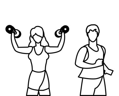 atletik adam çalışan ve kadın ağırlık kaldırma