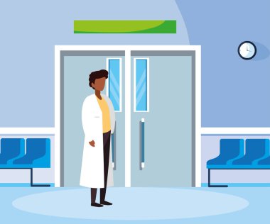 ameliyathane girişinde afro erkek ilaç işçisi