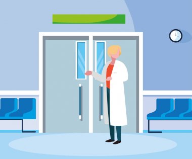 ameliyathane girişinde kadın ilaç işçisi