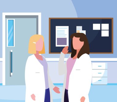 hastane koridorunda kadın tıp işçileri