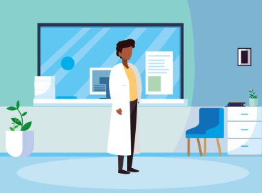 klinik resepsiyonda afro erkek tıp işçisi