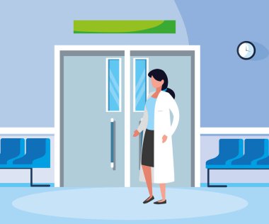 ameliyathane girişinde kadın ilaç işçisi