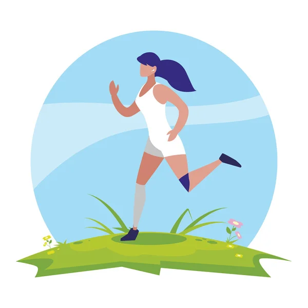 Athletic woman running in the camp — Stock Vector