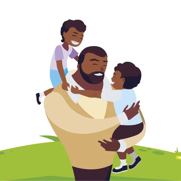 Afro otec se syny v terénu — Stockový vektor
