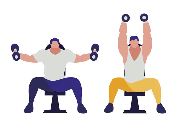 Spor salonunda atletik erkekler ağırlık kaldırma — Stok Vektör