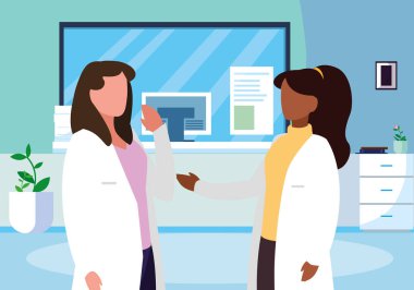 klinik resepsiyonda ırklar arası kadın tıp çalışanları