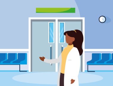 ameliyathane girişinde afro kadın ilaç işçisi