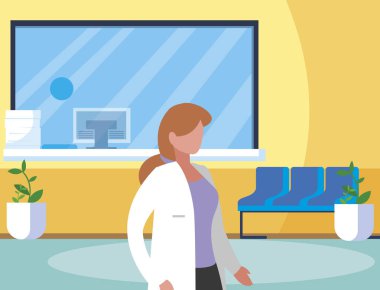 klinik resepsiyonda kadın ilaç işçisi