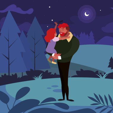 gece alanında kızı karakterleri ile baba