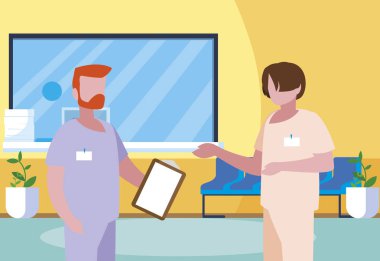 klinik resepsiyonda erkek tıp çalışanları