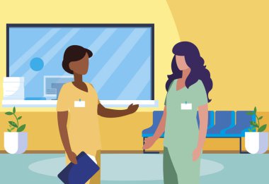 klinik resepsiyonda ırklar arası kadın tıp çalışanları