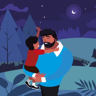 gece alanında oğlu ile baba