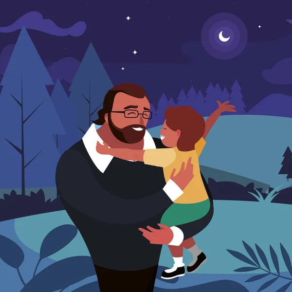 Fader med sonen i sätta in på natten — Stock vektor