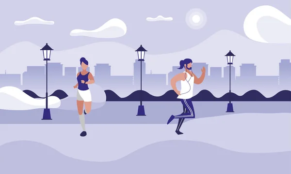 Athletics couple running in the park — Stock Vector