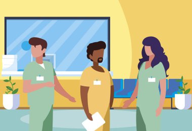 klinik resepsiyonda ırklar arası grup tıp çalışanları