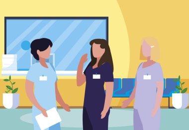 klinik resepsiyonda kadın tıp çalışanları