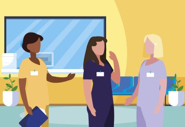 klinik resepsiyonda ırklar arası kadın tıp çalışanları