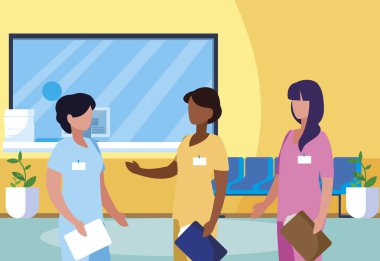 klinik resepsiyonda ırklar arası kadın tıp çalışanları